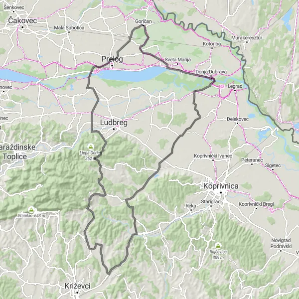 Map miniature of "Northern Delights" cycling inspiration in Sjeverna Hrvatska, Croatia. Generated by Tarmacs.app cycling route planner