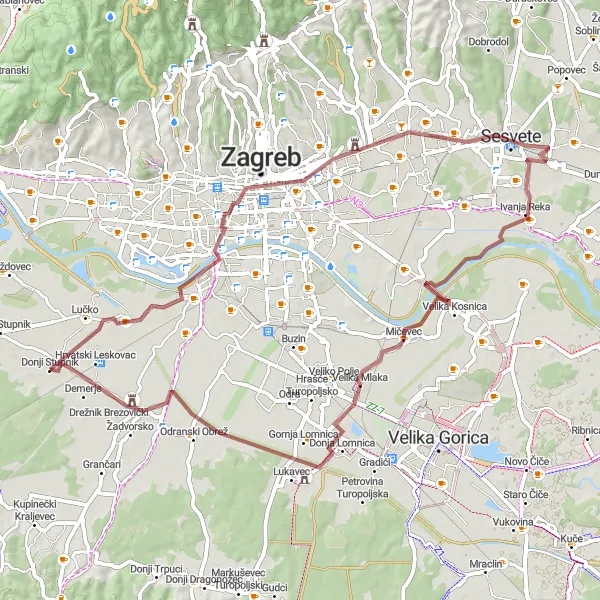 Map miniature of "Gravel Exploration near Gornji Stupnik" cycling inspiration in Sjeverna Hrvatska, Croatia. Generated by Tarmacs.app cycling route planner