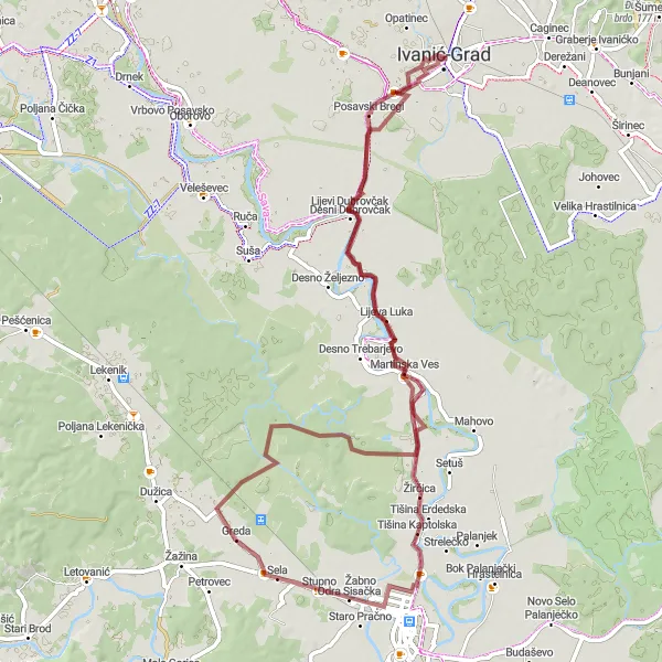 Map miniature of "Desna Martinska Ves and Odra Sisačka Gravel Route" cycling inspiration in Sjeverna Hrvatska, Croatia. Generated by Tarmacs.app cycling route planner