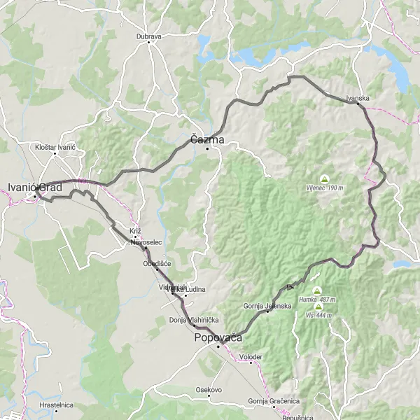 Map miniature of "Ivanska Circuit" cycling inspiration in Sjeverna Hrvatska, Croatia. Generated by Tarmacs.app cycling route planner