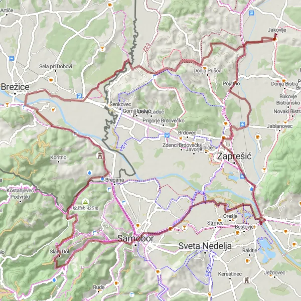Map miniature of "Samobor Escape" cycling inspiration in Sjeverna Hrvatska, Croatia. Generated by Tarmacs.app cycling route planner