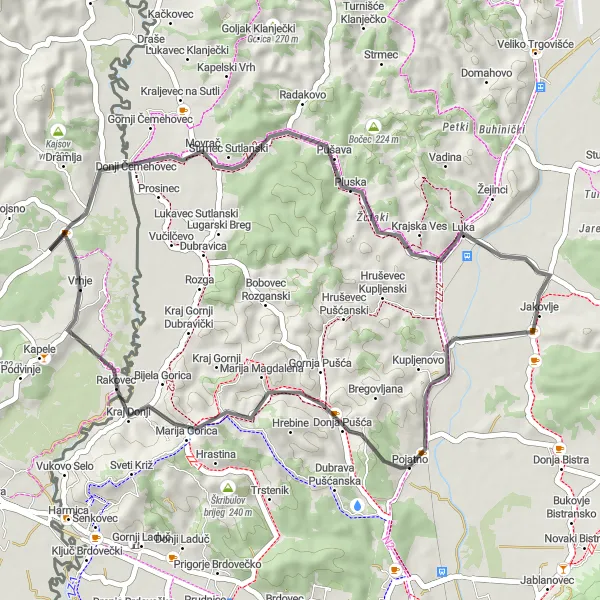 Map miniature of "Marija Gorica Loop" cycling inspiration in Sjeverna Hrvatska, Croatia. Generated by Tarmacs.app cycling route planner