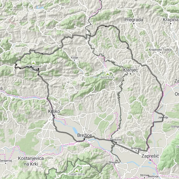 Map miniature of "Mountain Challenge" cycling inspiration in Sjeverna Hrvatska, Croatia. Generated by Tarmacs.app cycling route planner