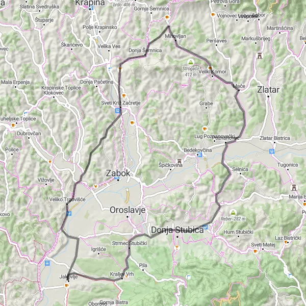 Map miniature of "Discover Veliko Trgovišće by Road Bike" cycling inspiration in Sjeverna Hrvatska, Croatia. Generated by Tarmacs.app cycling route planner