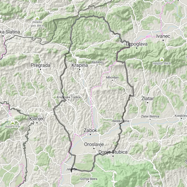 Map miniature of "Scenic Road Cycling Route near Jakovlje" cycling inspiration in Sjeverna Hrvatska, Croatia. Generated by Tarmacs.app cycling route planner