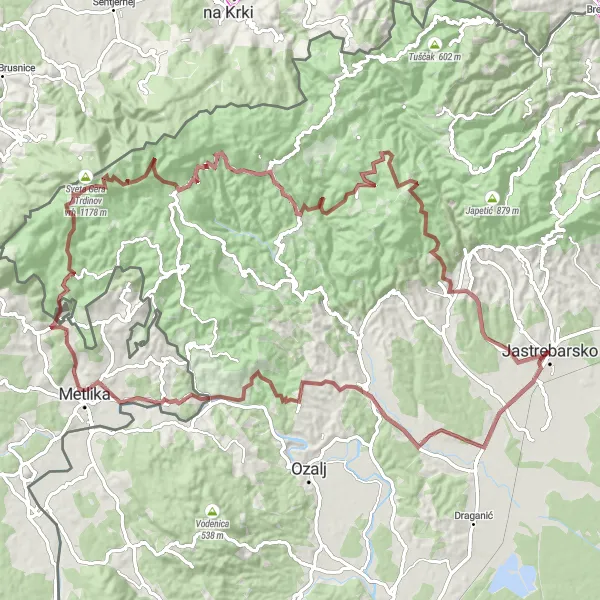 Map miniature of "Countryside and Climb" cycling inspiration in Sjeverna Hrvatska, Croatia. Generated by Tarmacs.app cycling route planner