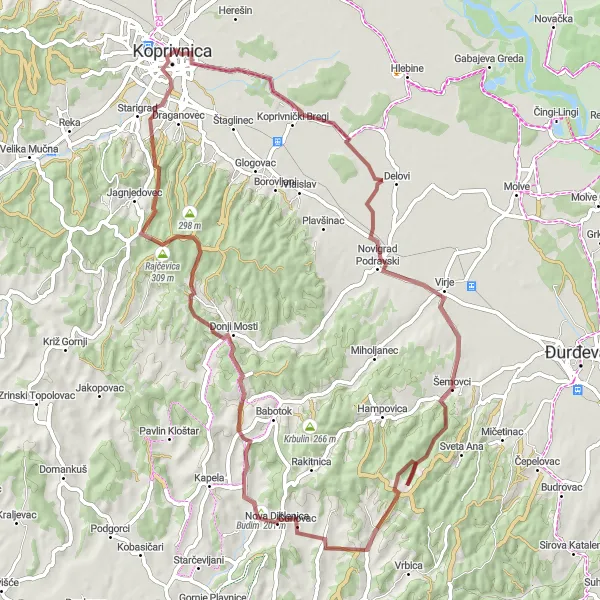 Map miniature of "Gravel Adventure" cycling inspiration in Sjeverna Hrvatska, Croatia. Generated by Tarmacs.app cycling route planner