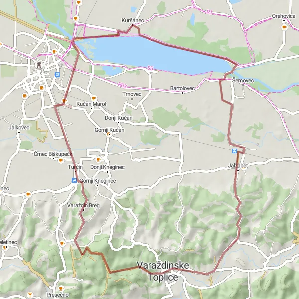 Map miniature of "Explore the Land of Lakes" cycling inspiration in Sjeverna Hrvatska, Croatia. Generated by Tarmacs.app cycling route planner