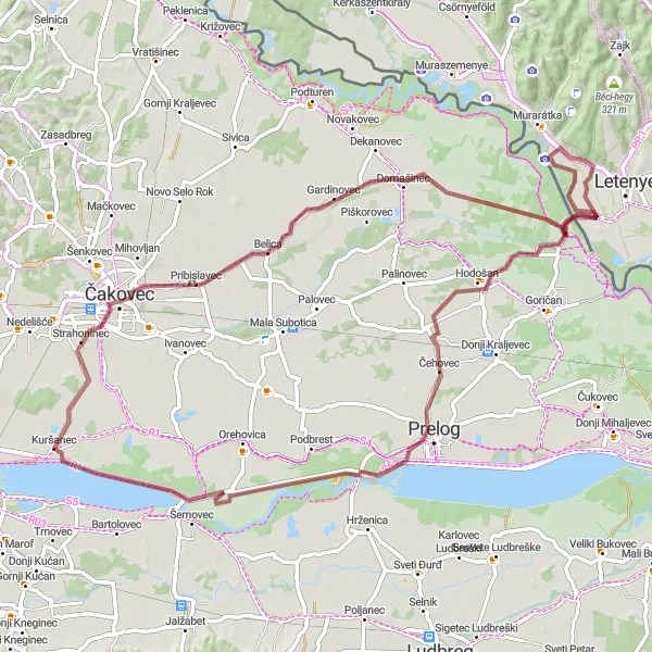 Map miniature of "Journey Through Rural Croatia" cycling inspiration in Sjeverna Hrvatska, Croatia. Generated by Tarmacs.app cycling route planner