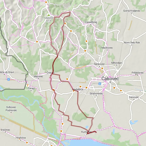 Map miniature of "Discover Nedelišće" cycling inspiration in Sjeverna Hrvatska, Croatia. Generated by Tarmacs.app cycling route planner