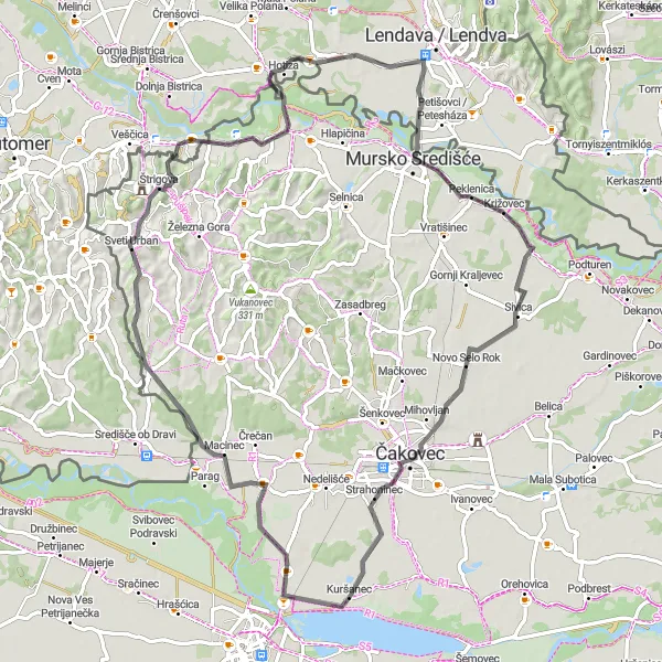 Map miniature of "Međimurje Adventure" cycling inspiration in Sjeverna Hrvatska, Croatia. Generated by Tarmacs.app cycling route planner