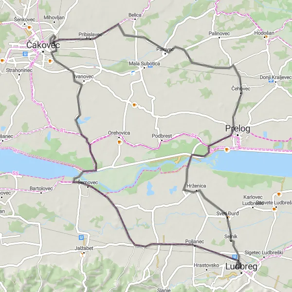 Map miniature of "Pribislavec Adventure" cycling inspiration in Sjeverna Hrvatska, Croatia. Generated by Tarmacs.app cycling route planner