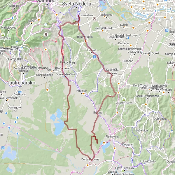 Map miniature of "Novaki Gravel Adventure" cycling inspiration in Sjeverna Hrvatska, Croatia. Generated by Tarmacs.app cycling route planner
