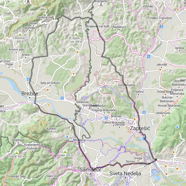 Map miniature of "Mokrice Loop: Unveiling the Beauties of Nova vas pri Mokricah and Dečno selo" cycling inspiration in Sjeverna Hrvatska, Croatia. Generated by Tarmacs.app cycling route planner