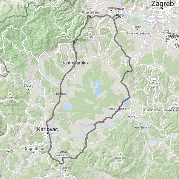 Map miniature of "Novaki Countryside Road Cycling Route" cycling inspiration in Sjeverna Hrvatska, Croatia. Generated by Tarmacs.app cycling route planner