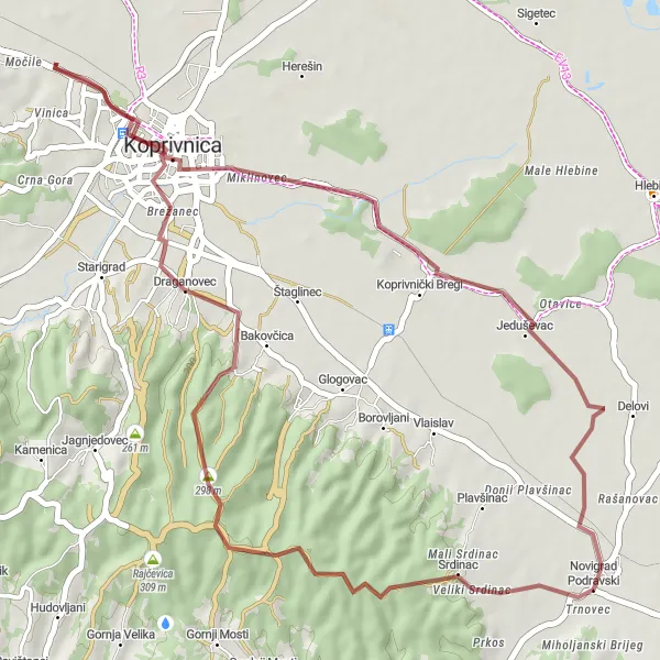 Map miniature of "Koševac Gravel Loop" cycling inspiration in Sjeverna Hrvatska, Croatia. Generated by Tarmacs.app cycling route planner