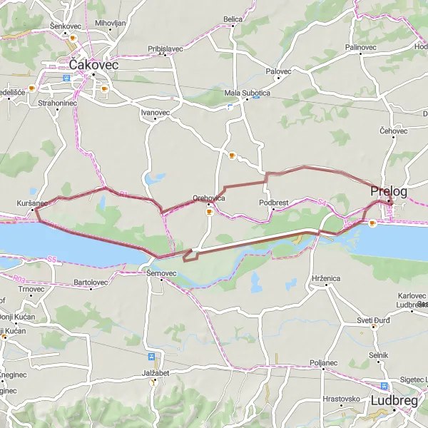 Map miniature of "Prelog Round Trip" cycling inspiration in Sjeverna Hrvatska, Croatia. Generated by Tarmacs.app cycling route planner