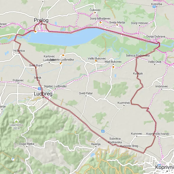 Map miniature of "Gravel Adventure to Sveti Đurđ" cycling inspiration in Sjeverna Hrvatska, Croatia. Generated by Tarmacs.app cycling route planner