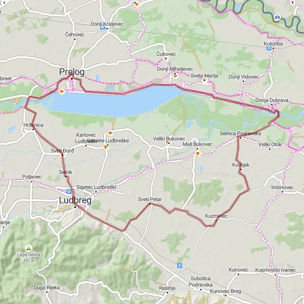 Map miniature of "Scenic Gravel Ride" cycling inspiration in Sjeverna Hrvatska, Croatia. Generated by Tarmacs.app cycling route planner