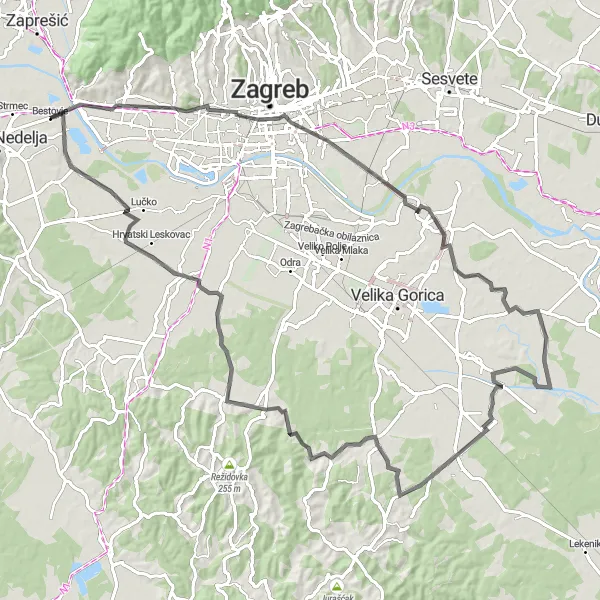 Map miniature of "Rakitje to Goli Breg Road Cycling Route" cycling inspiration in Sjeverna Hrvatska, Croatia. Generated by Tarmacs.app cycling route planner