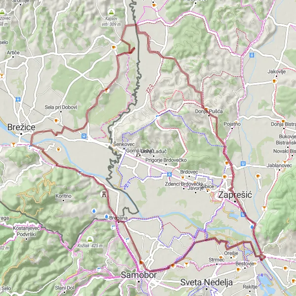 Map miniature of "Off the Beaten Path" cycling inspiration in Sjeverna Hrvatska, Croatia. Generated by Tarmacs.app cycling route planner