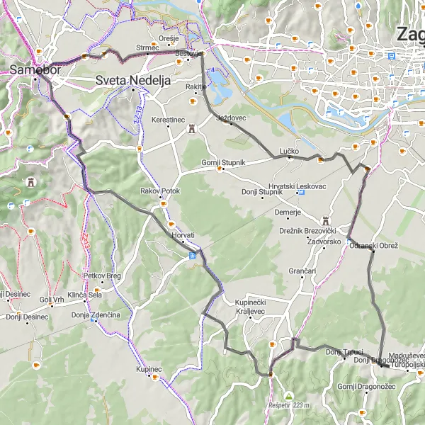 Map miniature of "Discover Lučko" cycling inspiration in Sjeverna Hrvatska, Croatia. Generated by Tarmacs.app cycling route planner