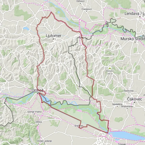 Map miniature of "Stunning Gravel Cycling Route from Sračinec to Štrigova" cycling inspiration in Sjeverna Hrvatska, Croatia. Generated by Tarmacs.app cycling route planner