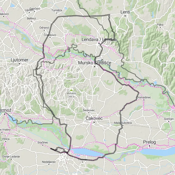 Map miniature of "Scenic Road Cycling Route from Sračinec to Pušćine" cycling inspiration in Sjeverna Hrvatska, Croatia. Generated by Tarmacs.app cycling route planner