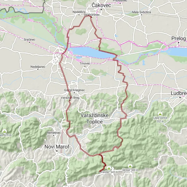 Map miniature of "Zaglebie Endurance Gravel Loop" cycling inspiration in Sjeverna Hrvatska, Croatia. Generated by Tarmacs.app cycling route planner