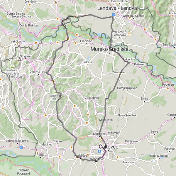 Map miniature of "Međimurje Magic" cycling inspiration in Sjeverna Hrvatska, Croatia. Generated by Tarmacs.app cycling route planner