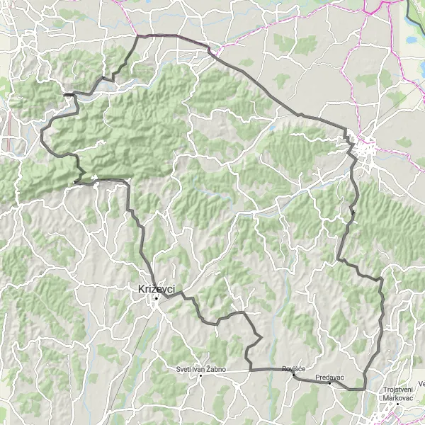 Map miniature of "Varaždinske Toplice Road Challenge" cycling inspiration in Sjeverna Hrvatska, Croatia. Generated by Tarmacs.app cycling route planner