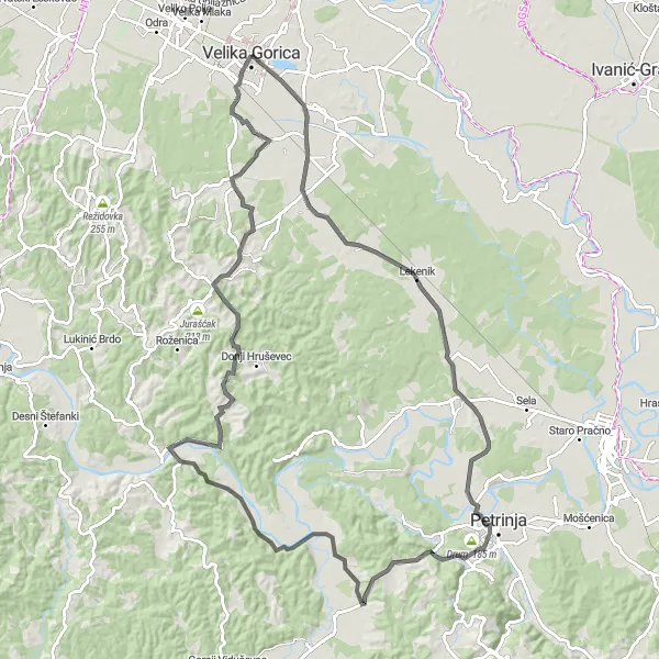 Map miniature of "The Buševec Adventure" cycling inspiration in Sjeverna Hrvatska, Croatia. Generated by Tarmacs.app cycling route planner