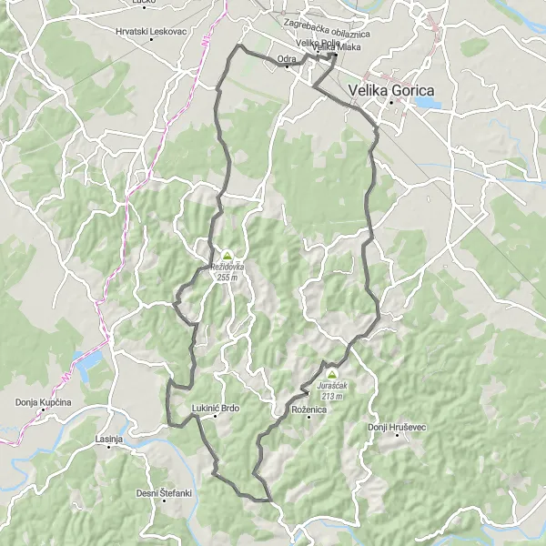 Map miniature of "Pišinski breg Challenge" cycling inspiration in Sjeverna Hrvatska, Croatia. Generated by Tarmacs.app cycling route planner