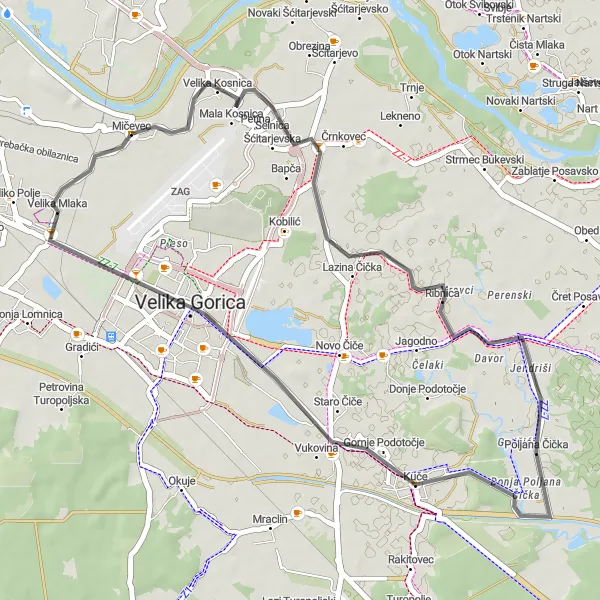 Map miniature of "Mičevec Loop" cycling inspiration in Sjeverna Hrvatska, Croatia. Generated by Tarmacs.app cycling route planner