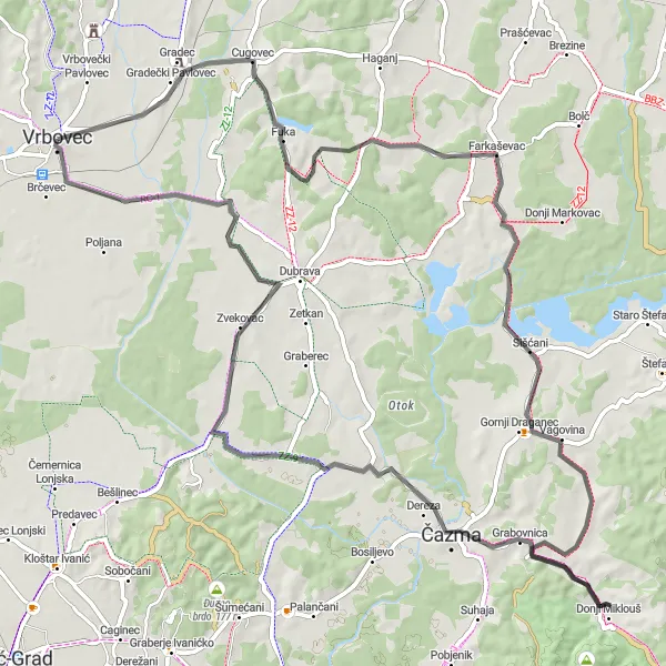 Map miniature of "Scenic Road Cycling Tour through North Croatia" cycling inspiration in Sjeverna Hrvatska, Croatia. Generated by Tarmacs.app cycling route planner