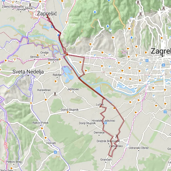 Map miniature of "Brezovica Gravel Loop" cycling inspiration in Sjeverna Hrvatska, Croatia. Generated by Tarmacs.app cycling route planner