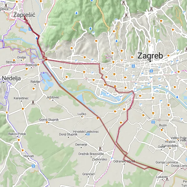 Map miniature of "Picturesque Highlights of Odranski Obrež" cycling inspiration in Sjeverna Hrvatska, Croatia. Generated by Tarmacs.app cycling route planner