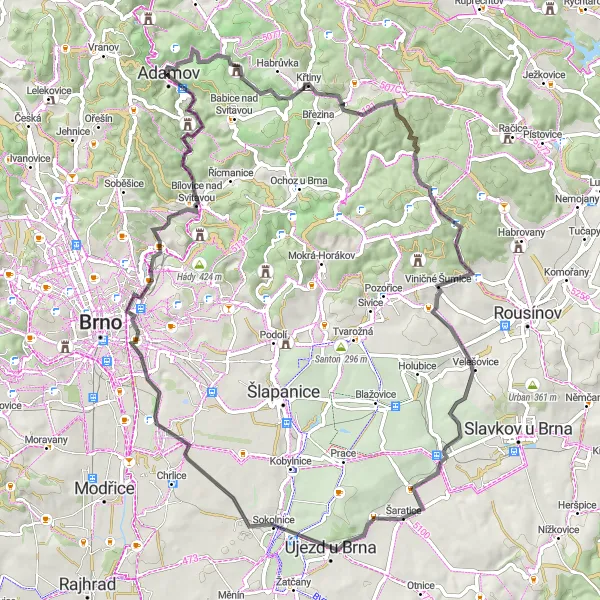 Miniatura mapy "Trasa z Adamova do Adamova przez Vyškůvka" - trasy rowerowej w Jihovýchod, Czech Republic. Wygenerowane przez planer tras rowerowych Tarmacs.app