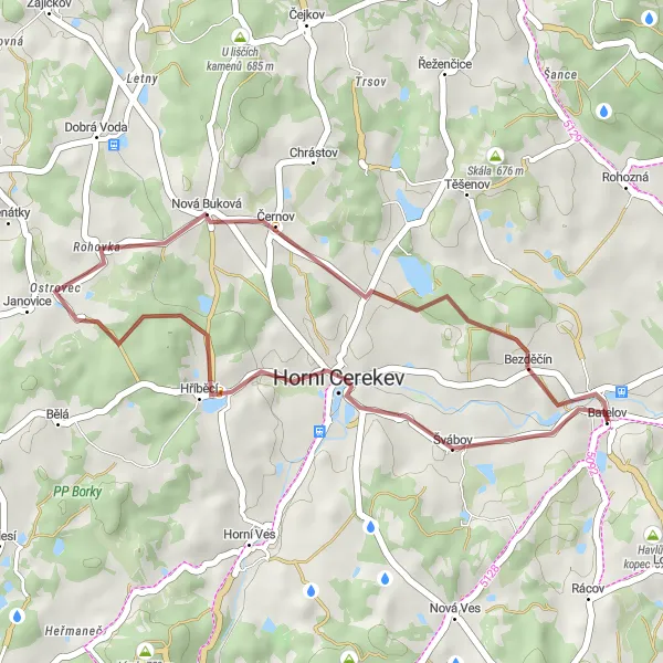 Map miniature of "Švábov Scenic Loop" cycling inspiration in Jihovýchod, Czech Republic. Generated by Tarmacs.app cycling route planner