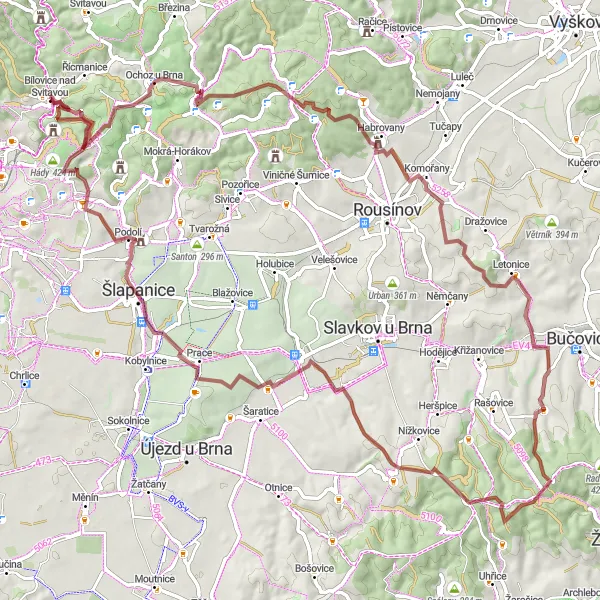 Map miniature of "Gravel Adventure near Bílovice nad Svitavou" cycling inspiration in Jihovýchod, Czech Republic. Generated by Tarmacs.app cycling route planner