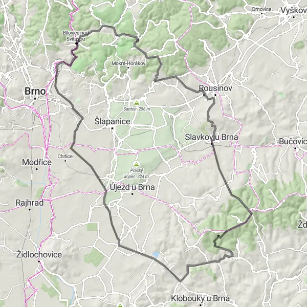 Mapa miniatúra "Okruh kolem Slavkova u Brna" cyklistická inšpirácia v Jihovýchod, Czech Republic. Vygenerované cyklistickým plánovačom trás Tarmacs.app