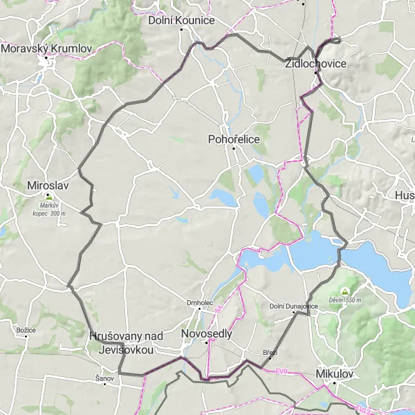 Miniaturní mapa "Okruh kolo okolo Blučiny" inspirace pro cyklisty v oblasti Jihovýchod, Czech Republic. Vytvořeno pomocí plánovače tras Tarmacs.app