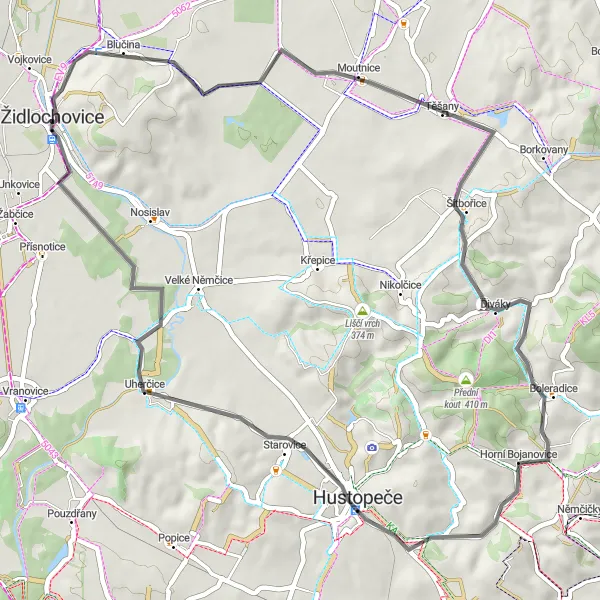 Miniaturní mapa "Road Trasa s historickými památkami" inspirace pro cyklisty v oblasti Jihovýchod, Czech Republic. Vytvořeno pomocí plánovače tras Tarmacs.app