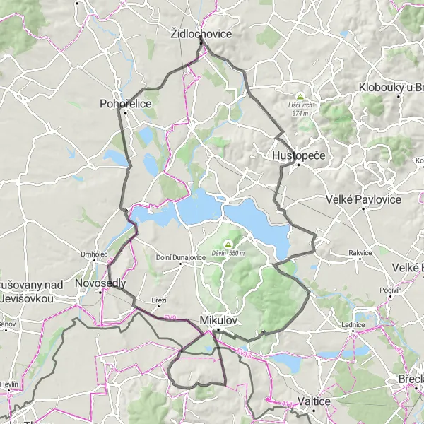 Miniaturní mapa "Cyklotrasa mezi Šakvicí a Brodem nad Dyjí" inspirace pro cyklisty v oblasti Jihovýchod, Czech Republic. Vytvořeno pomocí plánovače tras Tarmacs.app