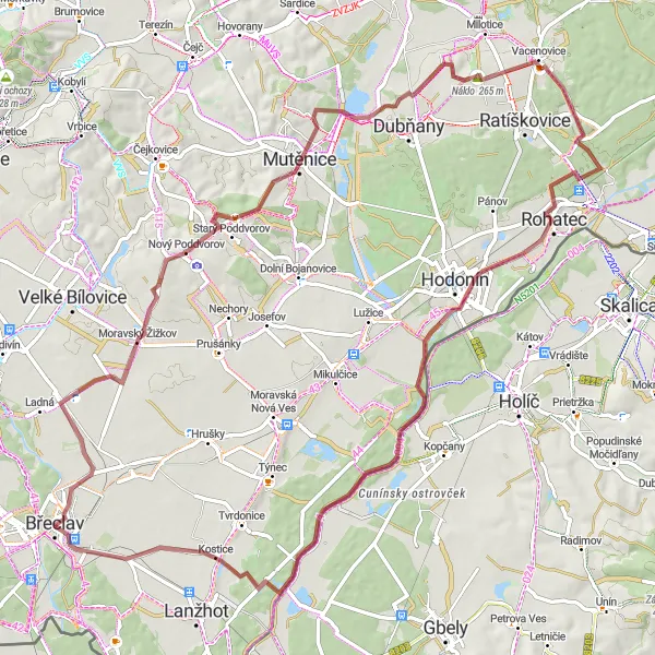 Miniaturní mapa "Gravel Route from Břeclav to Národní památník Mikulčice" inspirace pro cyklisty v oblasti Jihovýchod, Czech Republic. Vytvořeno pomocí plánovače tras Tarmacs.app