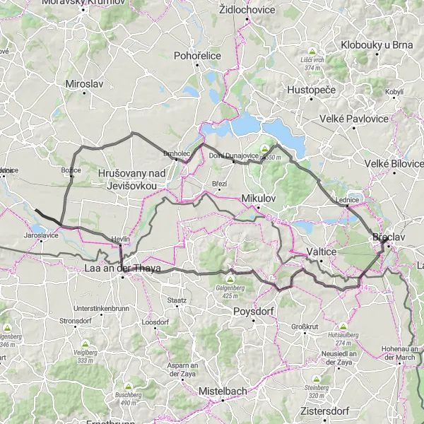 Mapa miniatúra "Road Route Laa an der Thaya" cyklistická inšpirácia v Jihovýchod, Czech Republic. Vygenerované cyklistickým plánovačom trás Tarmacs.app