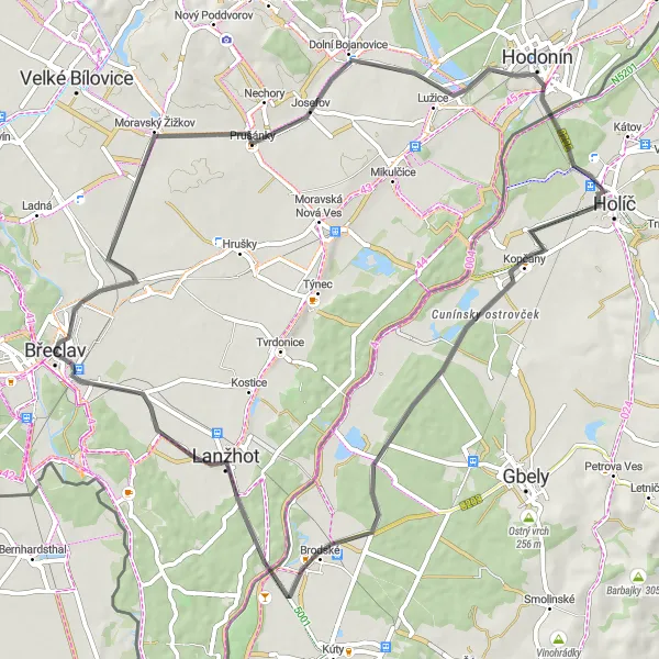 Karten-Miniaturansicht der Radinspiration "Entlang der Strände und Weinberge" in Jihovýchod, Czech Republic. Erstellt vom Tarmacs.app-Routenplaner für Radtouren