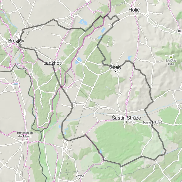 Miniatura mapy "Trasa szosowa z Břeclavi do Břeclav" - trasy rowerowej w Jihovýchod, Czech Republic. Wygenerowane przez planer tras rowerowych Tarmacs.app