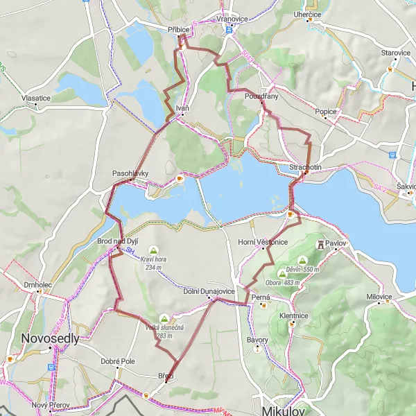 Mapa miniatúra "Gravel cyklistická trasa cez Liščí kopec" cyklistická inšpirácia v Jihovýchod, Czech Republic. Vygenerované cyklistickým plánovačom trás Tarmacs.app