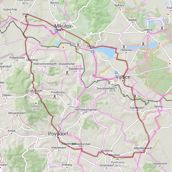 Miniaturní mapa "Za památkami v Poysdorfu" inspirace pro cyklisty v oblasti Jihovýchod, Czech Republic. Vytvořeno pomocí plánovače tras Tarmacs.app